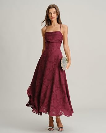 RIHOAS Women's Maxi Dresses Wedding Guest Dress A-Line Long Square Neck Backless Sling for Beach Wedding Party