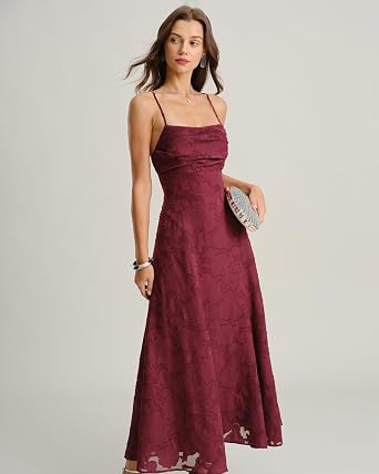 RIHOAS Women's Maxi Dresses Wedding Guest Dress A-Line Long Square Neck Backless Sling for Beach Wedding Party