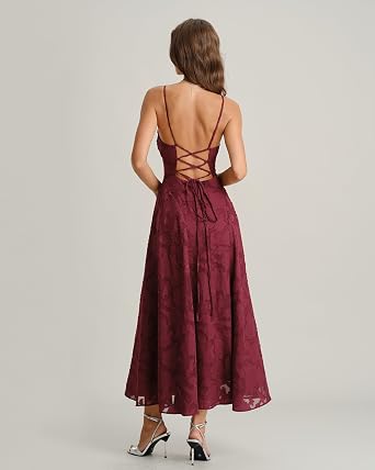 RIHOAS Women's Maxi Dresses Wedding Guest Dress A-Line Long Square Neck Backless Sling for Beach Wedding Party