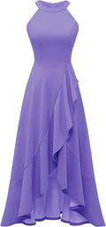 Dressystar Womens 2026 Halter Slit Ruffle Wedding Guest Party Dress Elegant Maxi Long Sleeveless Formal Prom Cocktail Dresses