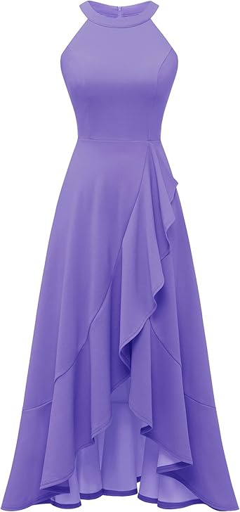 Dressystar Womens 2026 Halter Slit Ruffle Wedding Guest Party Dress Elegant Maxi Long Sleeveless Formal Prom Cocktail Dresses