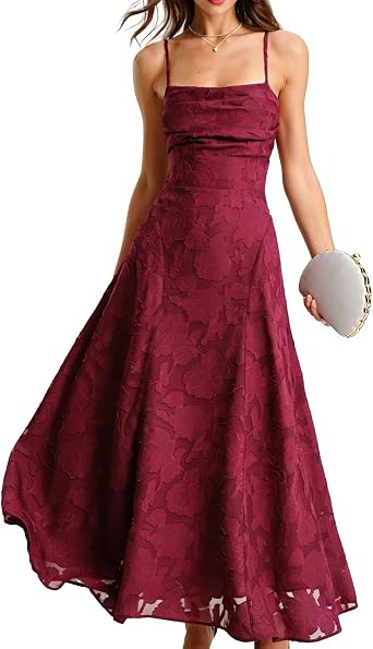 RIHOAS Women's Maxi Dresses Wedding Guest Dress A-Line Long Square Neck Backless Sling for Beach Wedding Party