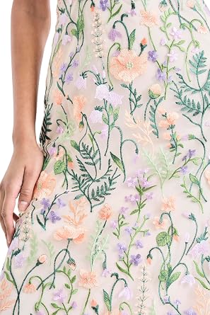 Maggy London Women's Dresses Floral Embroidered Halter Neck Midi Dress with Back V-Nec