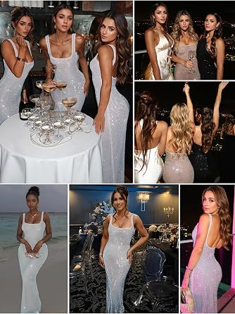 Figdaw Glitter Mesh Bodycon Dress for Women 2025 Birthday,Bachelorette Party
