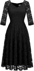 Dressystar Womens Long-Sleeve Wedding Guest Dress A-Line Lace Formal Party Cocktail Midi Dress Prom Gown