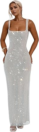 Figdaw Glitter Mesh Bodycon Dress for Women 2025 Birthday,Bachelorette Party