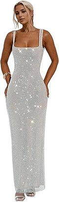 Figdaw Glitter Mesh Bodycon Dress for Women 2025 Birthday,Bachelorette Party